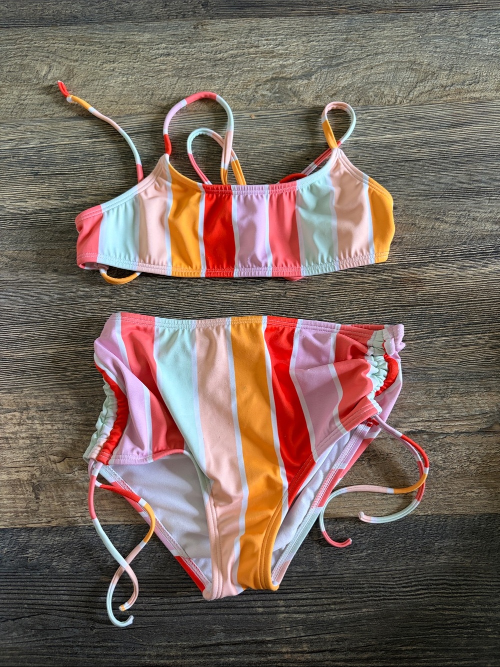 Billabong Girls' Striped Bikini Set - Pink, Orange, Red & Mint